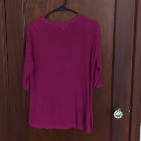 J.Jill Magenta Linen Blend 3/4 Sleeve V Neck Blouse Size XS Petite - Picture 6 of 7